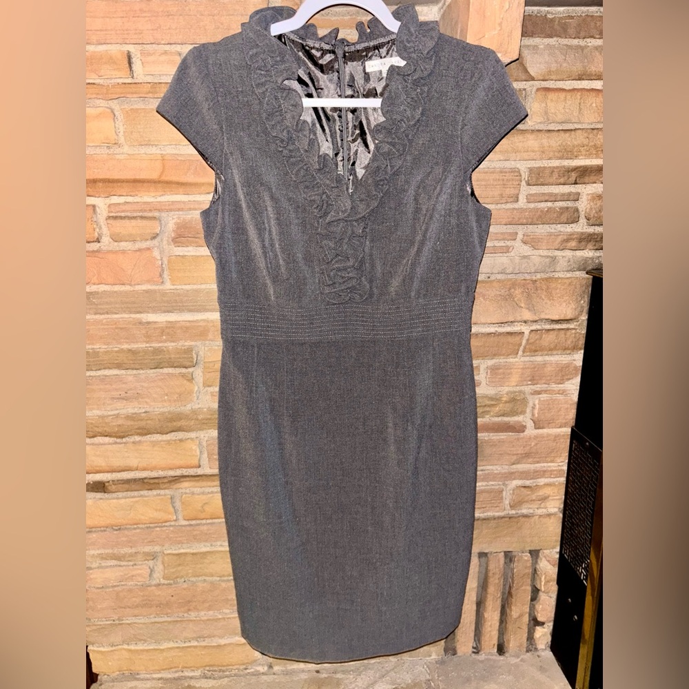 Sandra Darren grey ruffled dress‎ women’s 8